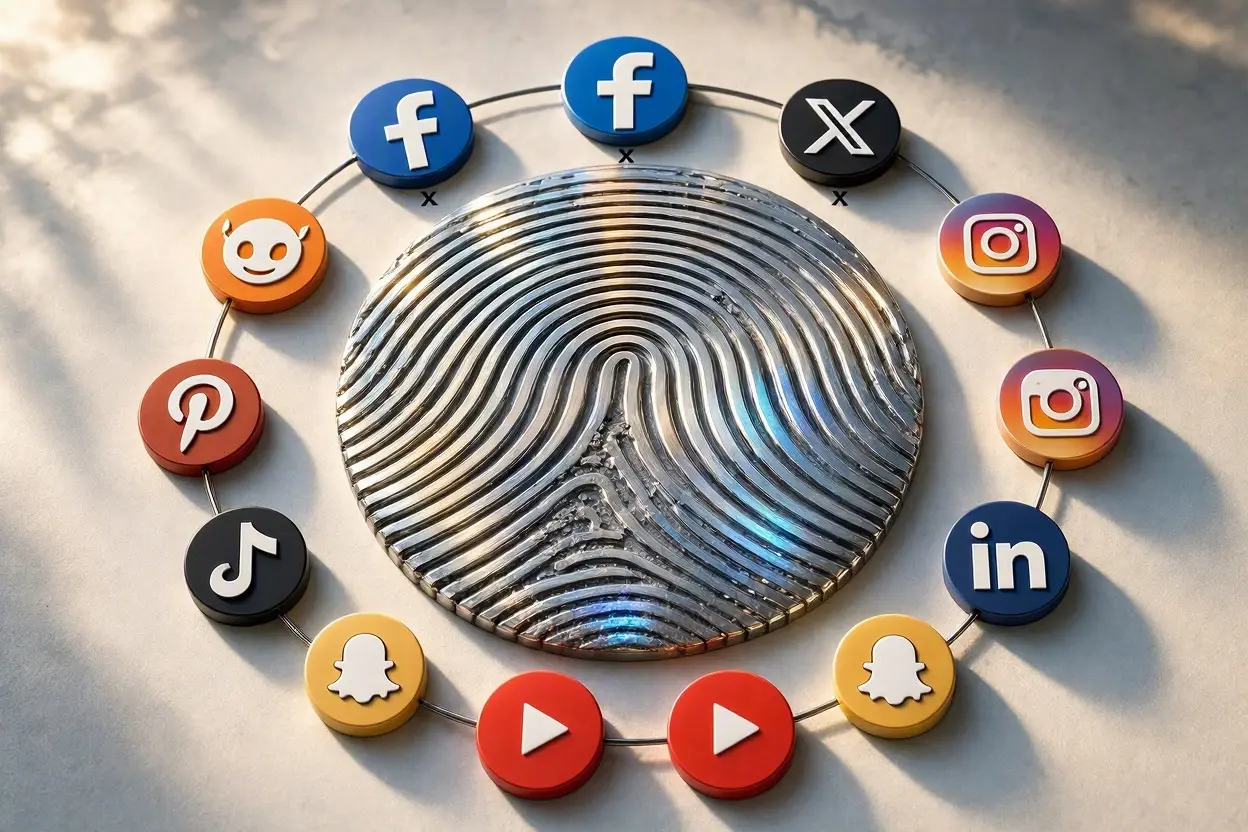 Social Media icons around a Fingerprint